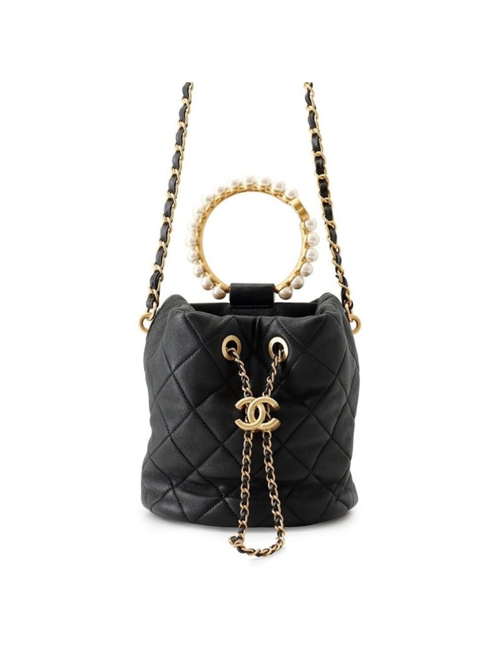 Chanel Chain Shoulder Bag Quilted CC Logo Lambskin Black
